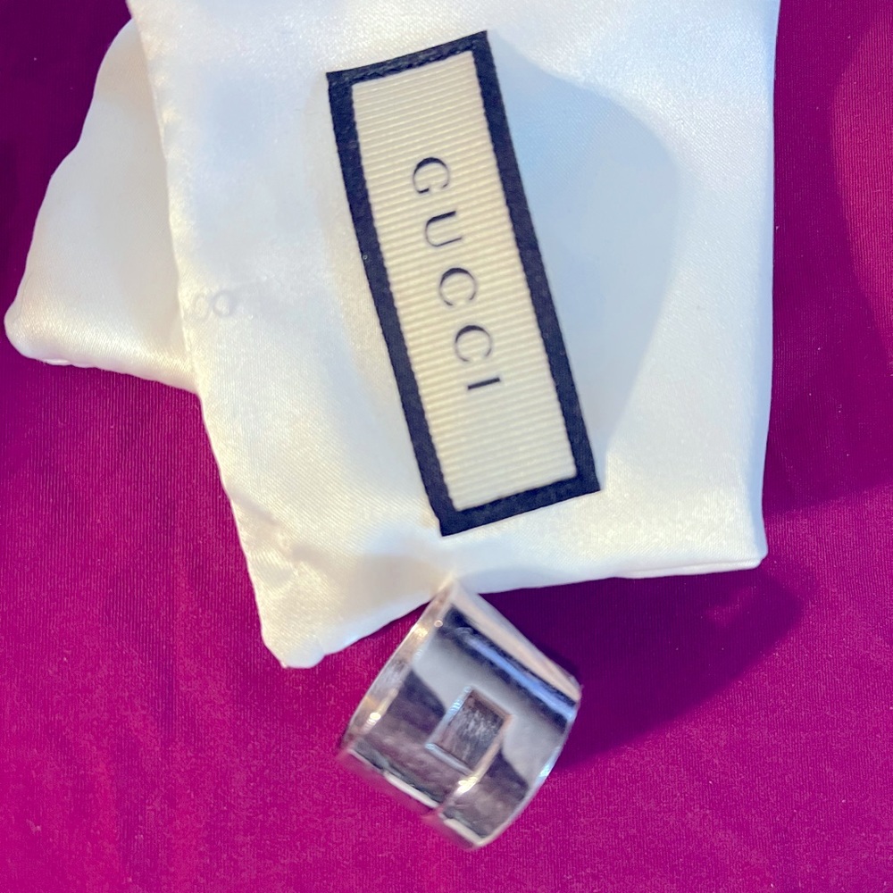 GUCCI 925 - real - AUTH silver G band logo ring - VINTAGE with dust bag